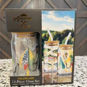 Adventure Wildscape 12-Piece Glass Set with Colorful Fishing Lure Design